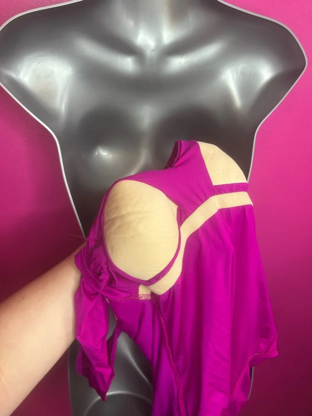 Badgley Mischka Fuschia One-Piece Ruched Swimsuit - Picture 7 of 7